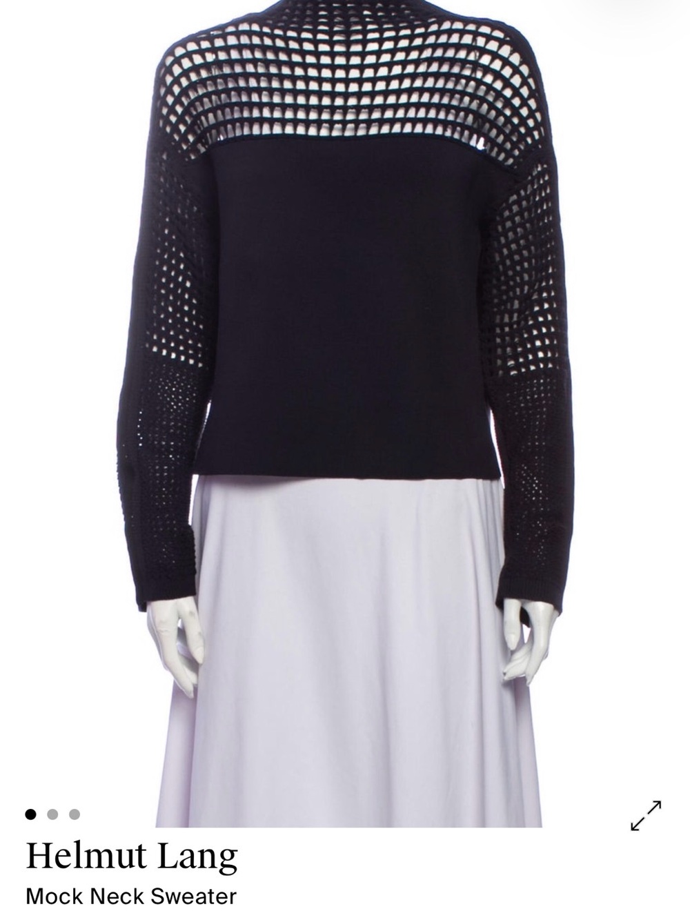 Helmut Lang Black Open Weave Mock Neck Sweater